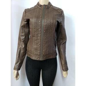 LA Coalition vegan leather Brown moto jacket women’s Size medium #C